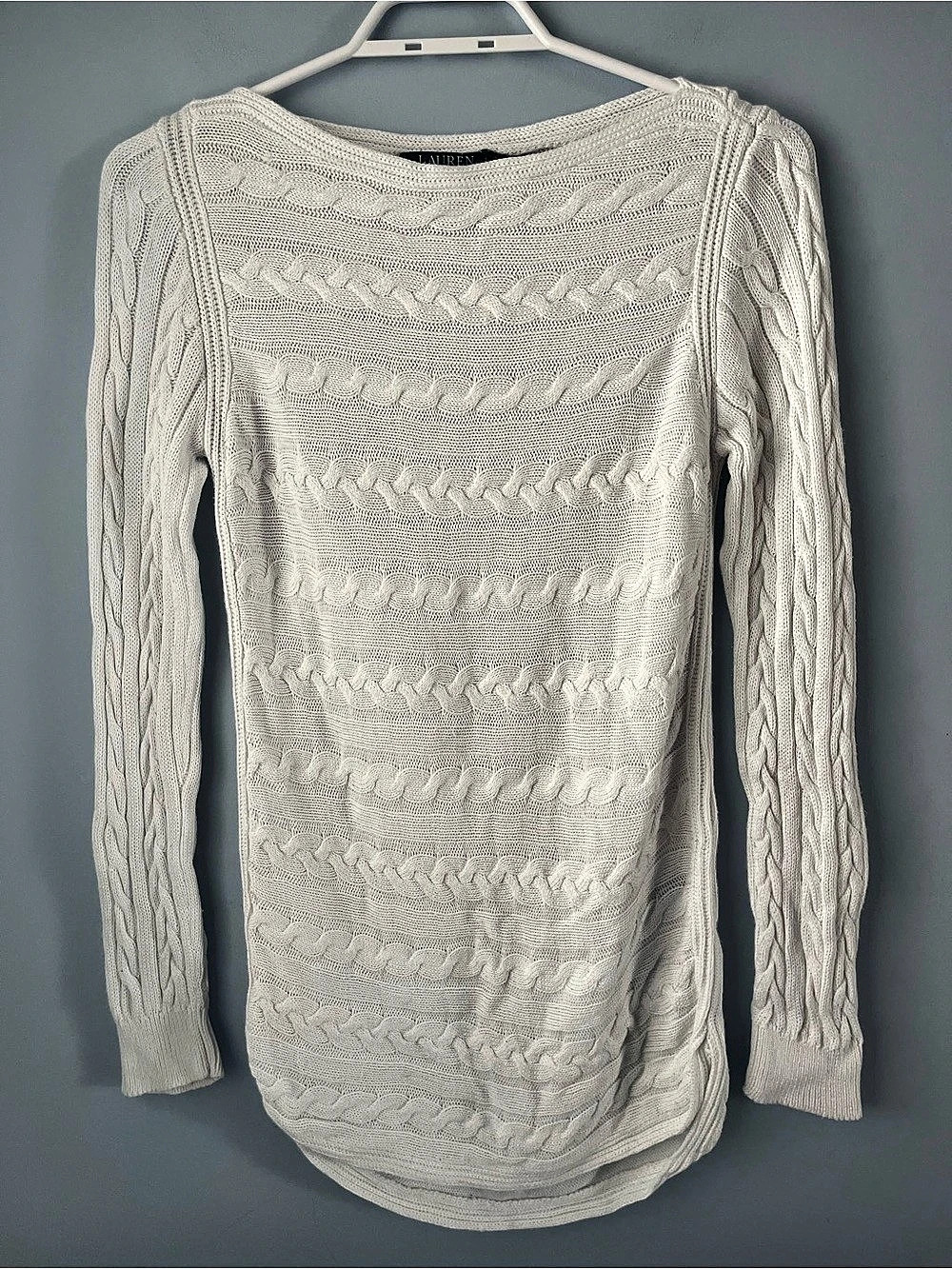 Lauren Ralph Lauren White Cable-Knit Cotton-Blend Boatneck Sweater Size S